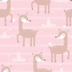 Cute hand drawn Vector pattern with deer. Printable templates.