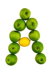 letter A composed of apples in lemon