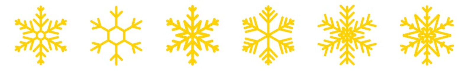 Snowflake Icon Yellow | Snowflakes | Ice Crystal Winter Symbol | Christmas Logo | Xmas Sign | Variations
