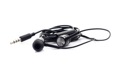 black earphones on a white background