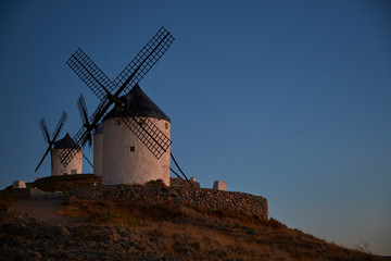 Don Quixote windmills at sunset. Famous landmark in Toledo Spain.