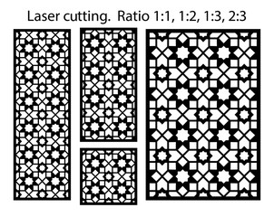 Cnc template set. Laser pattern. Set of geometric decorative vector panels for laser cutting.