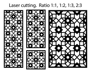 Cnc template set. Laser pattern. Set of geometric decorative vector panels for laser cutting.