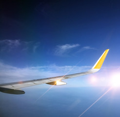 aerial and airfoil view from window of an airplane