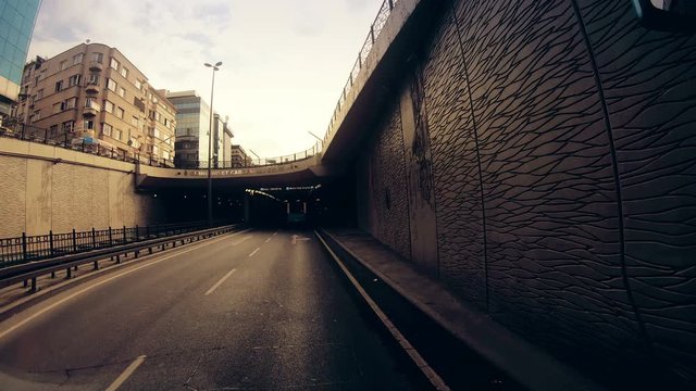 Pov drive in Istanbul at tunnel under Taksim square