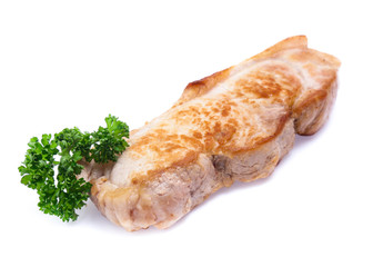 roasted pork slices isolated on white background