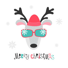 Christmas background with funny deer