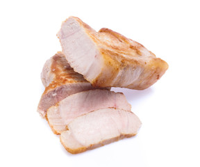 roasted pork slices isolated on white background