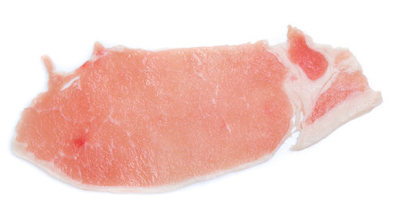 Raw pork meat with parsley herb leaves isolated on white background