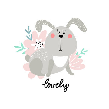 Cute hare and text illustration