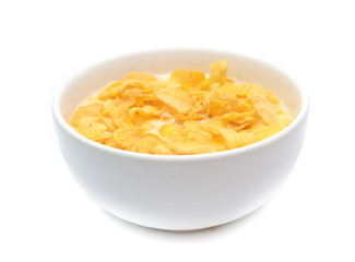 Cornflakes on bowl  isolated on white background