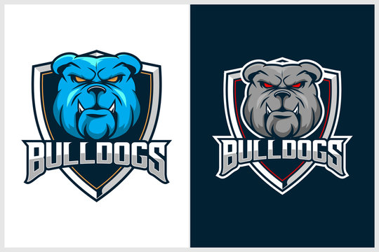 simple bulldog head cartoon vector badge logo for sport team