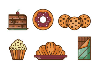 Pastry Chocolate and Sweet Desserts Line Icons