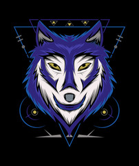 Blue wolf vector illustration, head wolves