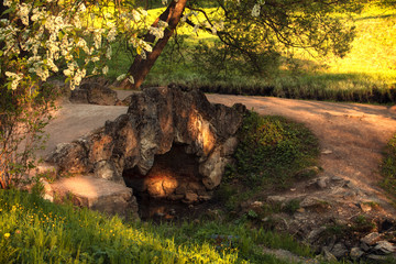 RUSSIA, SAINT-PETERSBURG - may 17, 2018: .humpback bridge with a dam is lined with lime tuff.  Architect C. Cameron, 1783