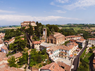 Fototapeta na wymiar Drone aerial view of the parish church of Ozzano Monferrato