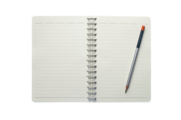 blank notebook paper and pencil on white background