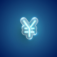 Obraz premium Realistic neon 'yen/juan sign' character with plastic case around, vector illustration