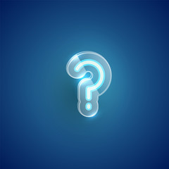 Realistic neon 'question mark' character with plastic case around, vector illustration