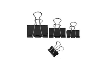 Black paper binder clip isolated on white background
