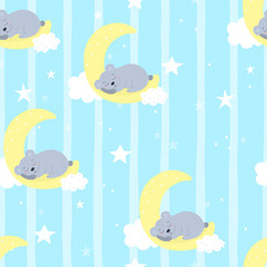 Seamless pattern with bear sleep on the moon. vector print. Animals pattern.