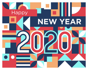 Happy New Year 2020 in Red, Blue, and Beige Abstract Geometric Shapes Style