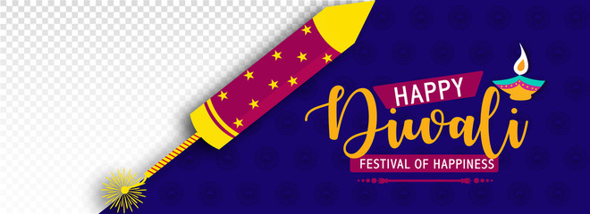 Vector illustration of  rocket  for  Hindu festival of lights, Orignal calligriaphic inscription of Happy Diwali stylish text.