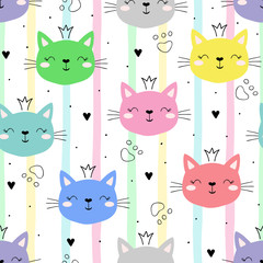 Seamless pattern with cute little cat. vector illustration. - 296306882