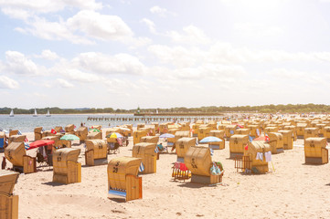 Beach cabins on the European coast. Stay in the Schengen countries, facilities at the beach