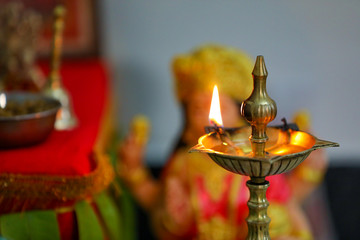 Traditional  indian brass oil lamp  During events like housewarming, marriage etc.