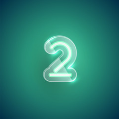 Realistic neon 2 character with plastic case around, vector illustration