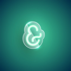 Realistic neon 'and/et' character with plastic case around, vector illustration
