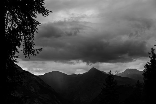 Dramatic Mountain Landscape During Rainstorm