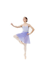 Actress Russian ballet,young ballet dancer performing complex elements on a white background...