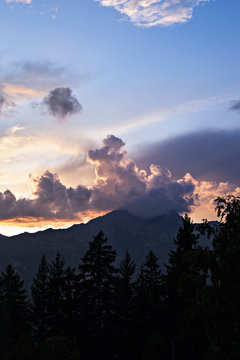 French alps sunset with beutiful clouds