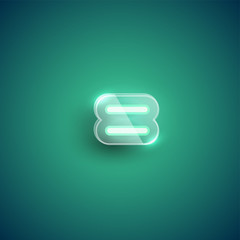 Realistic neon 'equals' character with plastic case around, vector illustration