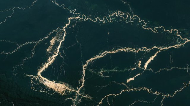 Amazon forest deforestation display time lapse, Madre de Dios forest Peru. Contains public domain image by Nasa