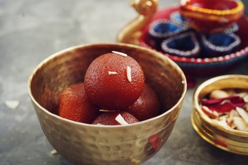 Gulab Jamun - Indian festival Diwali sweets, selective focus