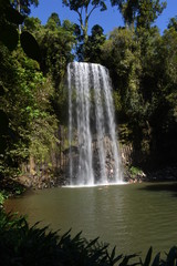 Naklejka premium waterfall in the forest with swimmers