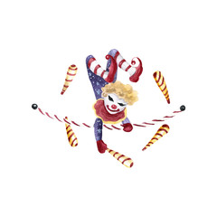 Juggler in a circus watercolor illustration on white background isolated object