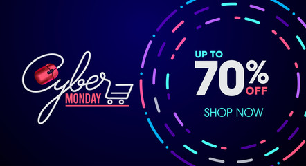 Cyber Monday colorful neon style conceptual sign sales background, banner, poster, flyer template