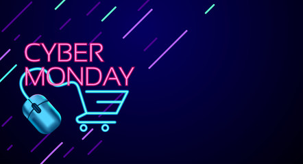 Cyber Monday colorful neon style conceptual sign sales background, banner, poster, flyer template