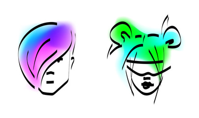 Stylish man and woman with the colored hair. Glamor Fashion concept. Vector illustration isolated.