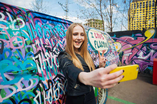 Very beautiful girl student doing selfie instagram for Europe