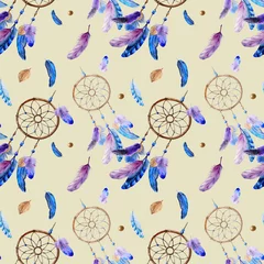 Keuken foto achterwand Dromenvanger naadloos patroon met bloemen en vogels