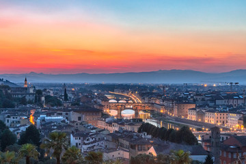 Bridges in Florence at Sunset - View Over Florence, Tuscany - 