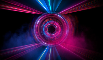 Futuristic neon circle on a dark background. Abstract light circle.