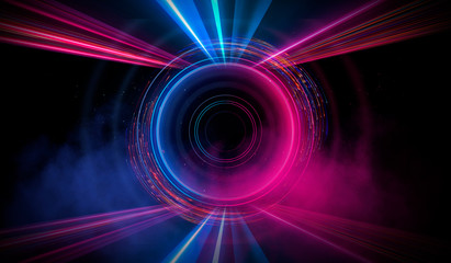 Futuristic neon circle on a dark background. Abstract light circle.