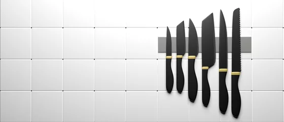 Fotobehang Kitchen knives set isolated against white background. 3d illustration © Rawf8