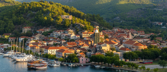 Fototapeta na wymiar Skradin, Croatia - Panorama.Port town on the Krka River near the Krka Park..